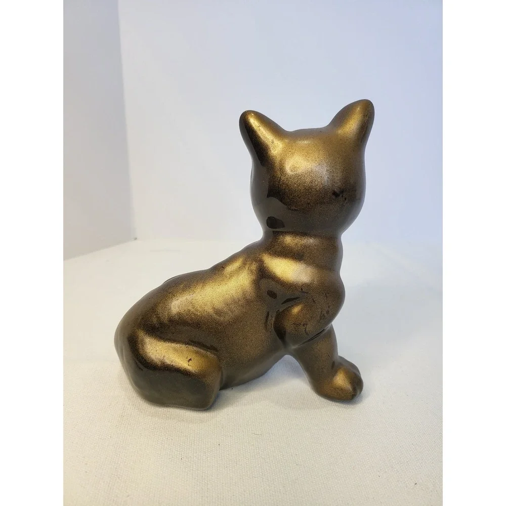 King Import Warehouse Metallic Bronze Ceramic Cat Figurine Vintage Style Kitten